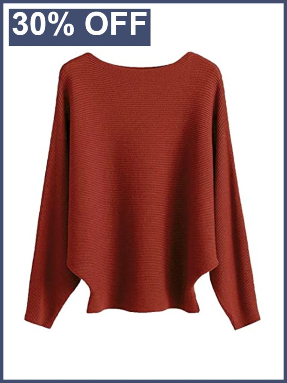 Womens Ribbed Knit Oversized Batwing Dolman Sweater Boat Neck Pullover
